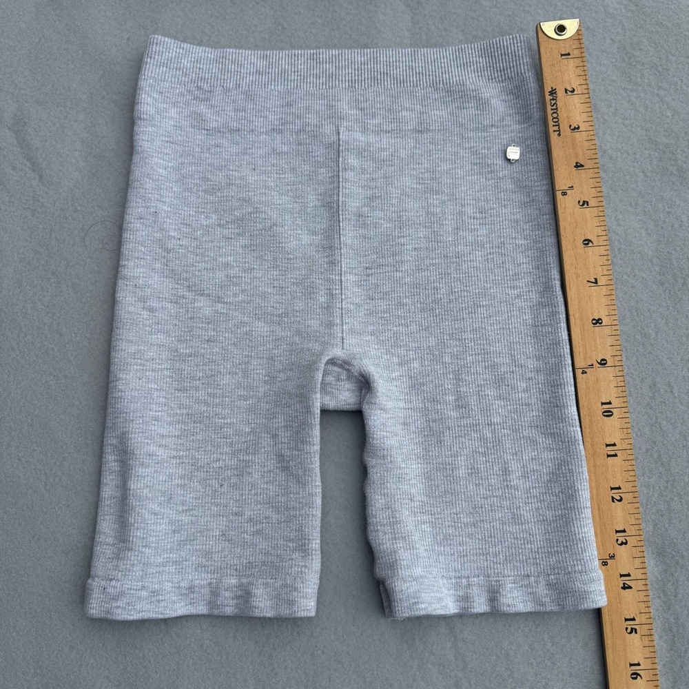 Fabletics Seamless Ribbed Lounge Shorts | Gray | High Waist Stretch Biker Style